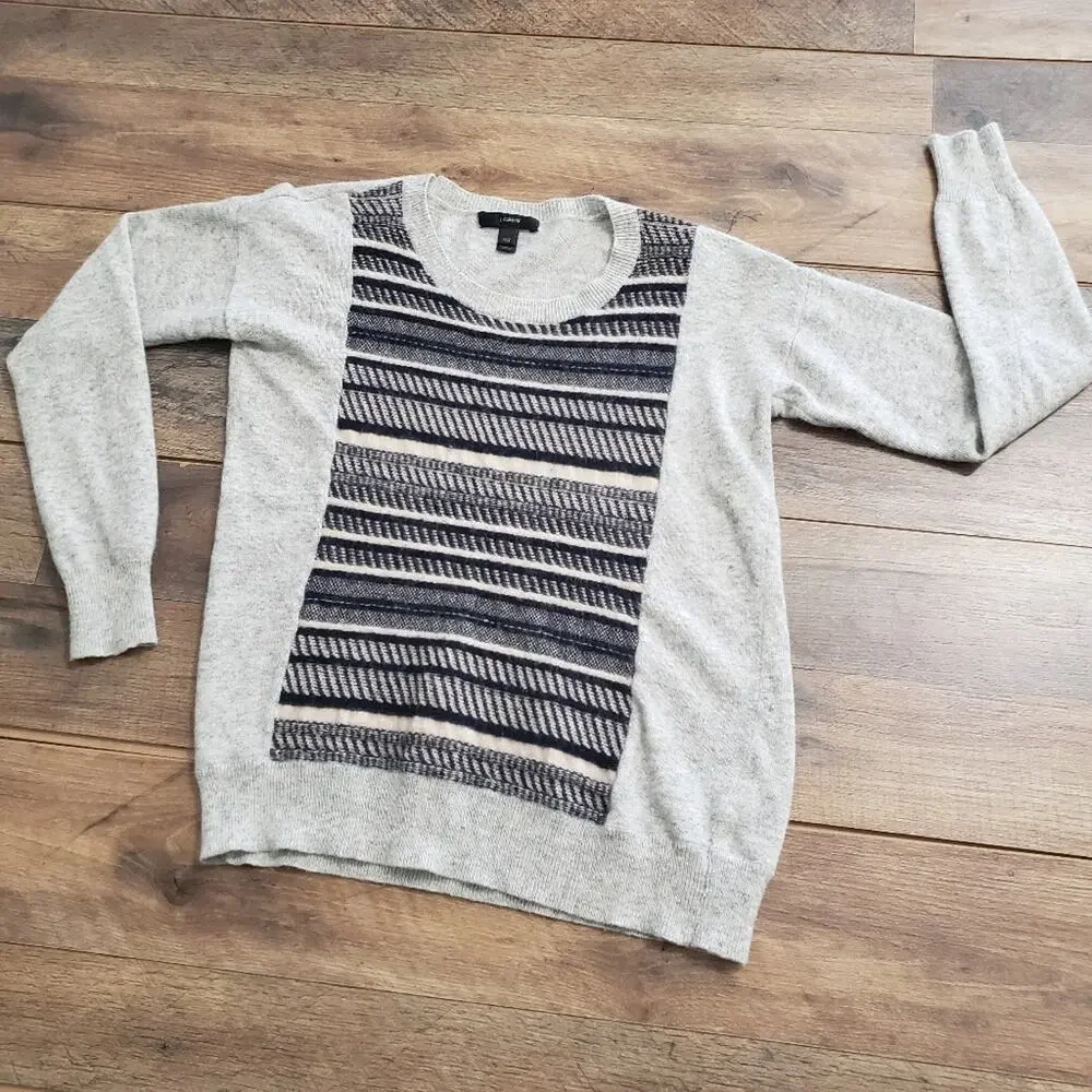 J. Crew Wool‎ Rabbit Hair Blend Gray and Black Scoopneck Knit Sweater XXS